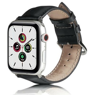 Apple Watch 1-6, SE, SE (2022) (38 / 40 mm) / Watch 7-9 (41 mm), szilikon pótszíj, bőrhatású, állítható, fekete