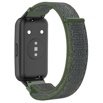 Huawei Band 7 / Honor Band 7, textíl pótszíj, nylon, tépőzáras, állítható, légáteresztő, szürke/sötétzöld