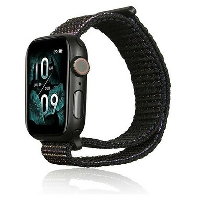 Apple Watch 1-6, SE, SE (2022) (42 / 44 mm) / Watch 7-8 (45 mm) / Watch Ultra (49 mm), textíl pótszíj, nylon, tépőzáras, állítható, légáteresztő, fekete