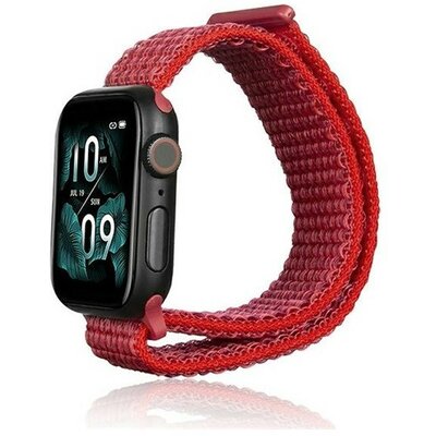 Apple Watch 1-6, SE, SE (2022) (42 / 44 mm) / Watch 7-8 (45 mm) / Watch Ultra (49 mm), textíl pótszíj, nylon, tépőzáras, állítható, légáteresztő, piros