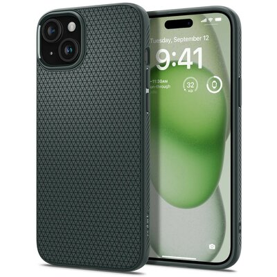 Apple iPhone 15 Plus, Szilikon tok, Spigen Liquid Air, háromszög minta, sötétzöld