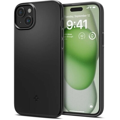 Apple iPhone 15 Plus, Műanyag hátlap védőtok, Spigen Thin Fit, fekete