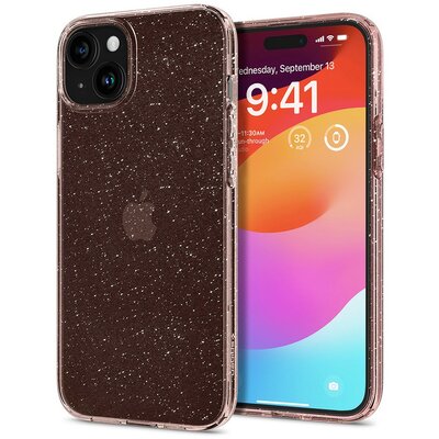 Apple iPhone 15 Plus, Szilikon tok, Spigen Liquid Crystal Glitter, átlátszó/vörösarany