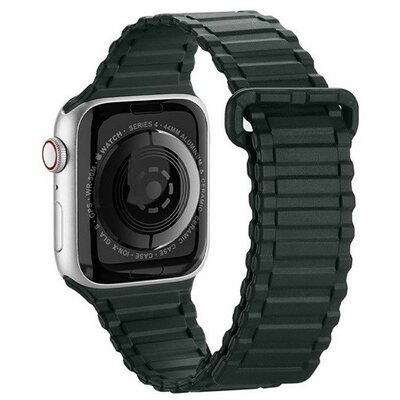 Apple Watch 1-6, SE, SE (2022) (42 / 44 mm) / Watch 7-8 (45 mm) / Watch Ultra (49 mm), szilikon pótszíj, mágneses zár, Dux Ducis Armor, sötétzöld