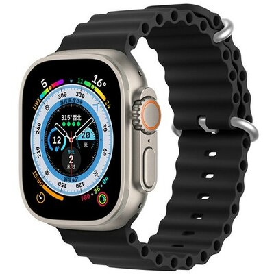 Apple Watch 1-6, SE, SE (2022) (42 / 44 mm) / Watch 7-8 (45 mm), szilikon pótszíj, állítható, hullámos kialakítás, Dux Ducis, fekete