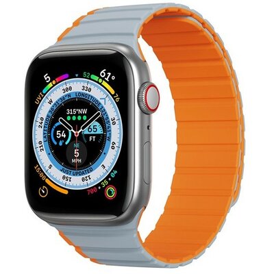 Apple Watch 1-6, SE, SE (2022) (42 / 44 mm) / Watch 7-8 (45 mm) / Watch Ultra (49 mm), szilikon pótszíj, mágneses zár, kétszínű, 3D minta, Dux Ducis LD, szürke/narancssárga