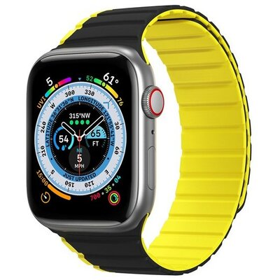 Apple Watch 1-6, SE, SE (2022) (42 / 44 mm) / Watch 7-8 (45 mm) / Watch Ultra (49 mm), szilikon pótszíj, mágneses zár, kétszínű, 3D minta, Dux Ducis LD, fekete/sárga