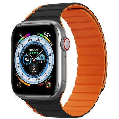 Apple Watch 1-6, SE, SE (2022) (42 / 44 mm) / Watch 7-8 (45 mm) / Watch Ultra (49 mm), szilikon pótszíj, mágneses zár, kétszínű, 3D minta, Dux Ducis LD, fekete/narancssárga