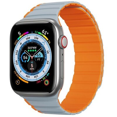 Apple Watch 1-6, SE, SE (2022) (38 / 40 mm) / Watch 7-8 (41 mm), szilikon pótszíj, mágneses zár, kétszínű, 3D minta, Dux Ducis LD, szürke/narancssárga