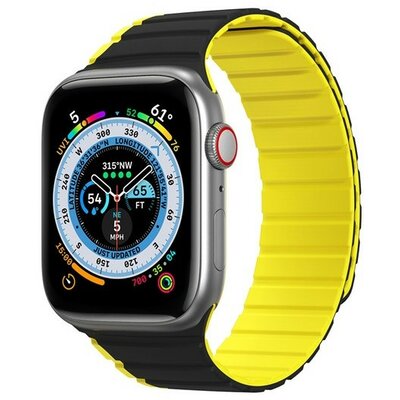 Apple Watch 1-6, SE, SE (2022) (38 / 40 mm) / Watch 7-8 (41 mm), szilikon pótszíj, mágneses zár, kétszínű, 3D minta, Dux Ducis LD, fekete/sárga