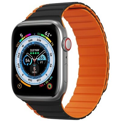 Apple Watch 1-6, SE, SE (2022) (38 / 40 mm) / Watch 7-8 (41 mm), szilikon pótszíj, mágneses zár, kétszínű, 3D minta, Dux Ducis LD, fekete/narancssárga