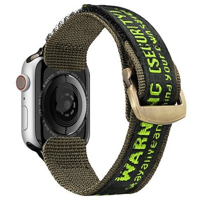 Apple Watch 1-6, SE (42 / 44 mm) / Watch 7-8 (45 mm) / Watch Ultra (49 mm), textíl pótszíj, tépőzáras, állítható, légáteresztő, feliratos, Dux Ducis Outdoor, fekete/zöld