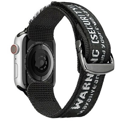 Apple Watch 1-6, SE (42 / 44 mm) / Watch 7-8 (45 mm) / Watch Ultra (49 mm), textíl pótszíj, tépőzáras, állítható, légáteresztő, feliratos, Dux Ducis Outdoor, fekete/szürke