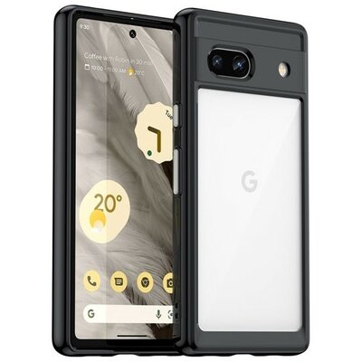 Google Pixel 7a, Műanyag hátlap védőtok + szilikon keret, közepesen ütésálló, átlátszó hátlap, fekete