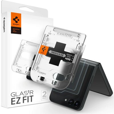 Samsung Galaxy Z Flip5 SM-F731B, Kijelzővédő fólia, ütésálló fólia az íves részre nem hajlik rá!), Tempered Glass (edzett üveg), Előlapi kijelzőre, Spigen Ez Fit, Clear, 2 db / csomag