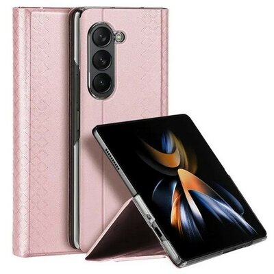 Samsung Galaxy Z Fold5 SM-F946B, Oldalra nyíló tok, bőr hátlap, stand, Dux Ducis Bril, rózsaszín