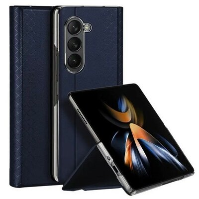 Samsung Galaxy Z Fold5 SM-F946B, Oldalra nyíló tok, bőr hátlap, stand, Dux Ducis Bril, kék