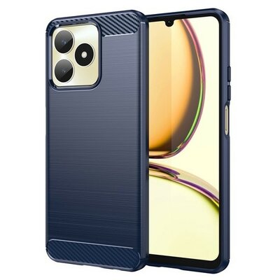 Realme C53 / Narzo N53, Szilikon tok, közepesen ütésálló, szálcsiszolt, karbon minta, sötétkék