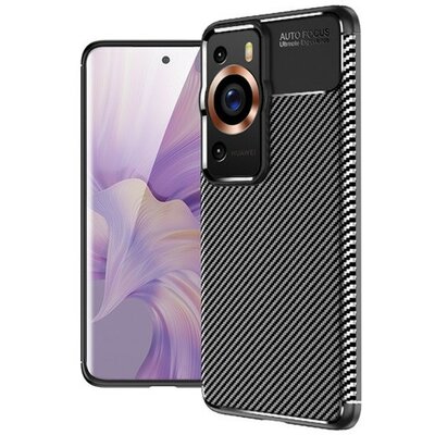 Huawei P60 Pro, Szilikon tok, közepesen ütésálló, légpárnás sarok, karbon minta, fekete