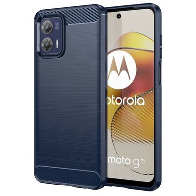 Motorola Moto G73 5G, Szilikon tok, közepesen ütésálló, szálcsiszolt, karbon minta, sötétkék