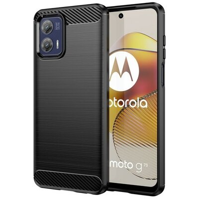 Motorola Moto G73 5G, Szilikon tok, közepesen ütésálló, szálcsiszolt, karbon minta, fekete