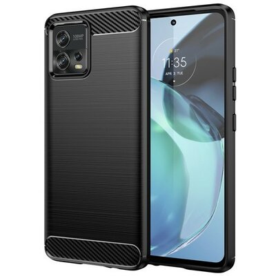 Motorola Moto G72, Szilikon tok, közepesen ütésálló, szálcsiszolt, karbon minta, fekete