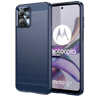 Motorola Moto G13 / G23, Szilikon tok, közepesen ütésálló, szálcsiszolt, karbon minta, sötétkék