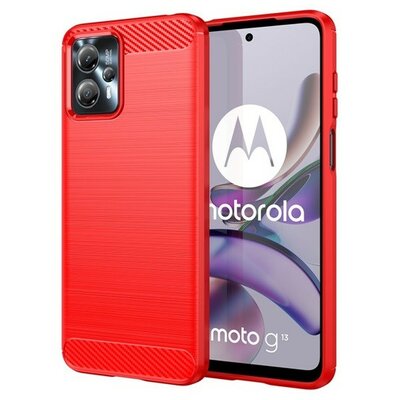 Motorola Moto G13 / G23, Szilikon tok, közepesen ütésálló, szálcsiszolt, karbon minta, piros