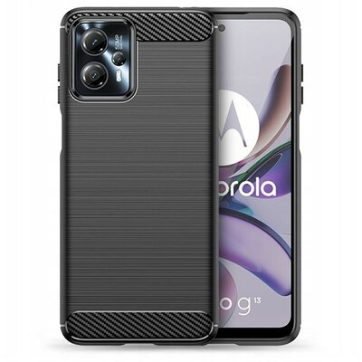 Motorola Moto G13 / G23, Szilikon tok, közepesen ütésálló, szálcsiszolt, karbon minta, fekete