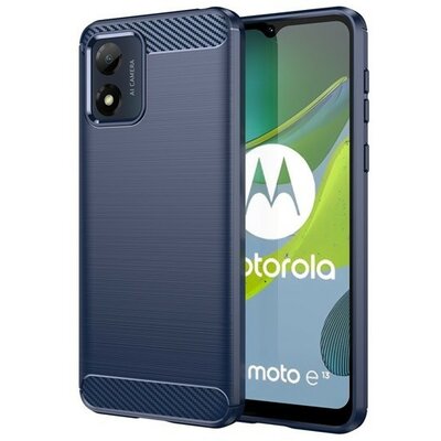 Motorola Moto E13, Szilikon tok, közepesen ütésálló, szálcsiszolt, karbon minta, sötétkék