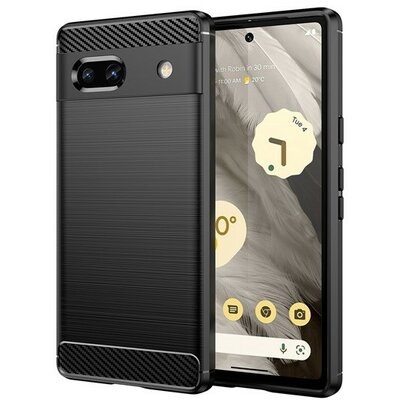 Google Pixel 7a, Szilikon tok, közepesen ütésálló, szálcsiszolt, karbon minta, fekete