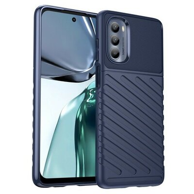 Motorola Moto G62 5G, Szilikon tok, közepesen ütésálló, domború csíkos minta, sötétkék