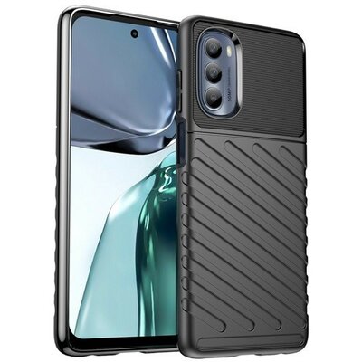 Motorola Moto G62 5G, Szilikon tok, közepesen ütésálló, domború csíkos minta, fekete