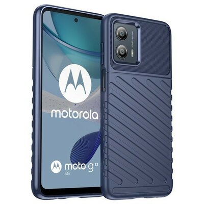 Motorola Moto G53, Szilikon tok, közepesen ütésálló, domború csíkos minta, sötétkék