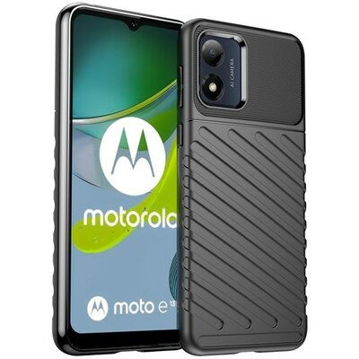 Motorola Moto E13, Szilikon tok, közepesen ütésálló, domború csíkos minta, fekete