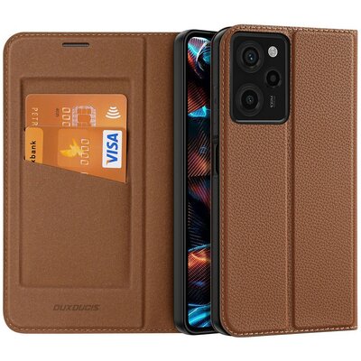 Xiaomi Redmi Note 12 Pro 5G / Poco X5 Pro 5G, Oldalra nyíló tok, stand, közepesen ütésálló, Dux Ducis Skin X2, barna