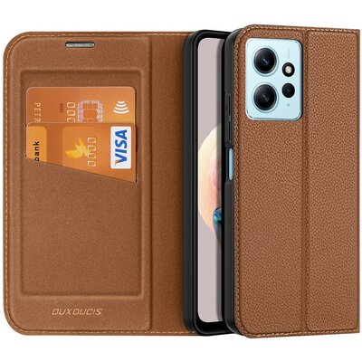 Xiaomi Redmi Note 12 4G, Oldalra nyíló tok, stand, közepesen ütésálló, Dux Ducis Skin X2, barna