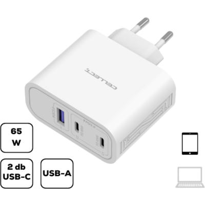 Hálózati töltő adapter gyorstöltő funkcióval 65W, Fehér