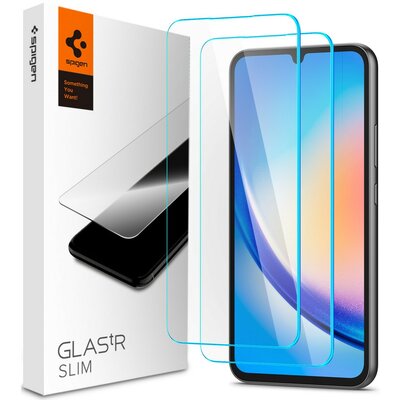 Samsung Galaxy A34 5G SM-A346B, Kijelzővédő fólia, (az íves részre NEM hajlik rá!), Tempered Glass (edzett üveg), Spigen Glastr Slim, Clear, 2 db / csomag