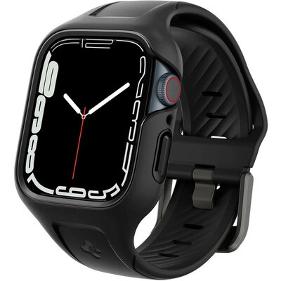 Apple Watch 7-8 (45mm), Szilikon védőkeret és szíj, Spigen Liquid Air Pro, fekete