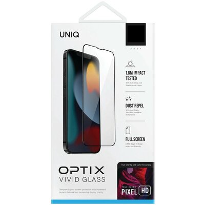 Apple iPhone 14, Kijelzővédő fólia, ütésálló fólia (az íves részre is!), Tempered Glass (edzett üveg), Uniq Optix Vivid, fekete