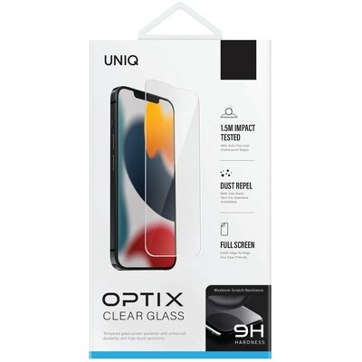 Apple iPhone 14, Kijelzővédő fólia, ütésálló fólia (az íves részre NEM hajlik rá!), Tempered Glass (edzett üveg), Uniq Optix Clear, Clear