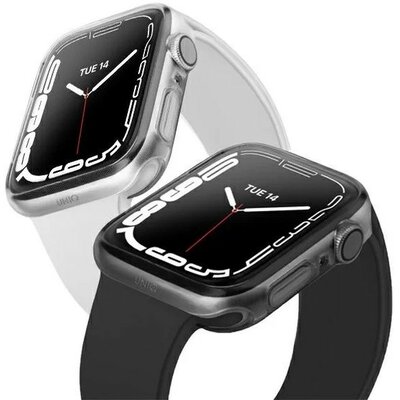 Apple Watch 7-8 (45mm), Szilikon védőkeret, szíj nélkül, Uniq Glass Dual Pack, átlátszó/füst, 2 db / csomag