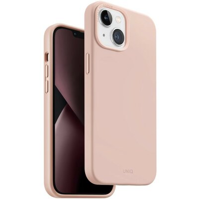 Apple iPhone 14 Plus, Szilikon tok, közepesen ütésálló, cserélhető hátsó kamera keret, Uniq Lino, rózsaszín