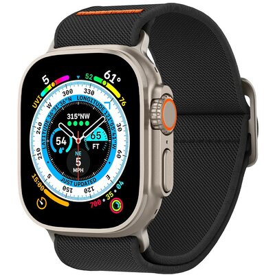 Apple Watch 4-6, SE (42 / 44mm), Watch 7-9 (45mm), Watch Ultra (49mm), szövet pótszíj, Spigen Lite Fit Ultra, fekete