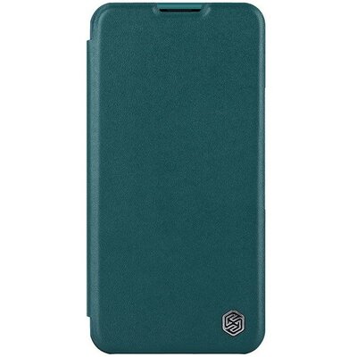 Apple iPhone 14 Plus, Oldalra nyíló tok, kamera védelem, Nillkin Qin Pro Plain Leather Cloth, zöld