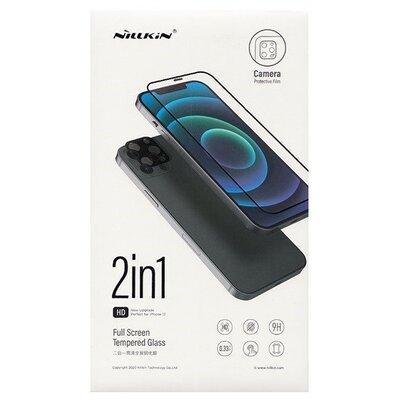 Apple iPhone 14, Kijelzővédő fólia, ütésálló fólia (az íves részre is!), Tempered Glass (edzett üveg), + kameravédő fólia, 3D Full Cover, Nillkin Amazing 2in1, fekete