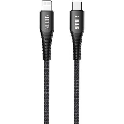 USB Type-C töltő- és adatkábel, Lightning, 120 cm, 20W, törésgátlóval, gyorstöltés, PD, cipőfűző minta, Joyroom ST. Helens, ST-C04, fekete