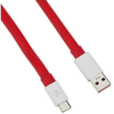 USB töltő- és adatkábel, USB Type-C, 150 cm, törésgátlóval, gyorstöltés, lapos, OnePlus Warp, piros, gyári