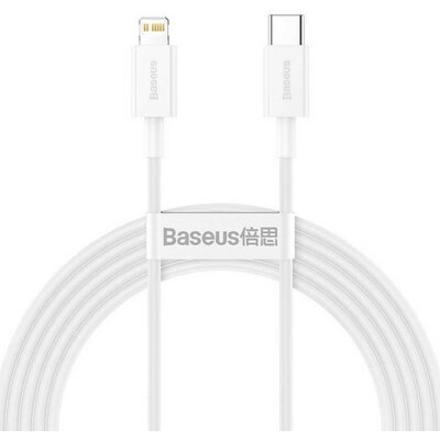 USB Type-C töltő- és adatkábel, Lightning, 200 cm, 20W, törésgátlóval, gyorstöltés, PD, Baseus Superior, CATLYS-C02, fehér